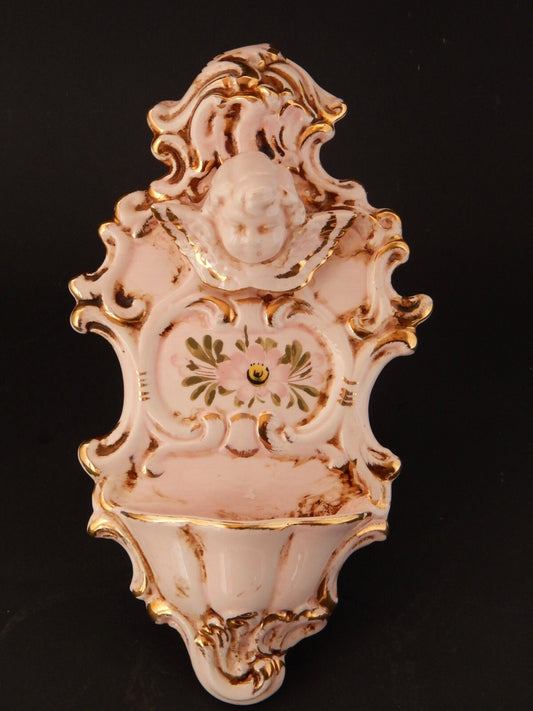 ARTE SACRA ANTICA RARA PREZIOSA ACQUASANTIERA CERAMICA MAIOLICA DI NOVE