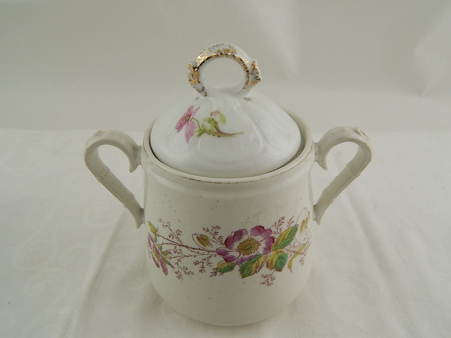 ANTICA RARA ZUCCHERIERA POTICHE CERAMICA MAIOLICA ROSA CANINA HANDMADE ITALY