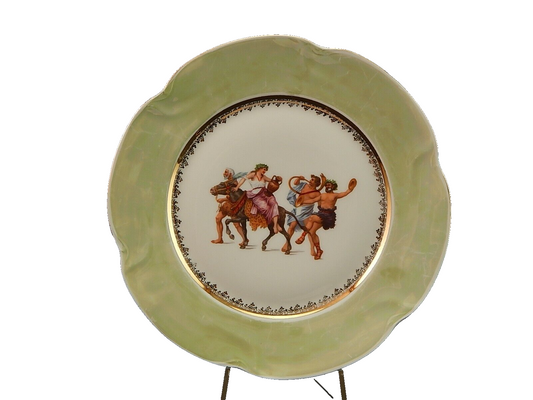 ANTICO PIATTO TORTA PORCELLANA TIELSCH ALTWASSER SCENE MITOLOGICHE FAUNI