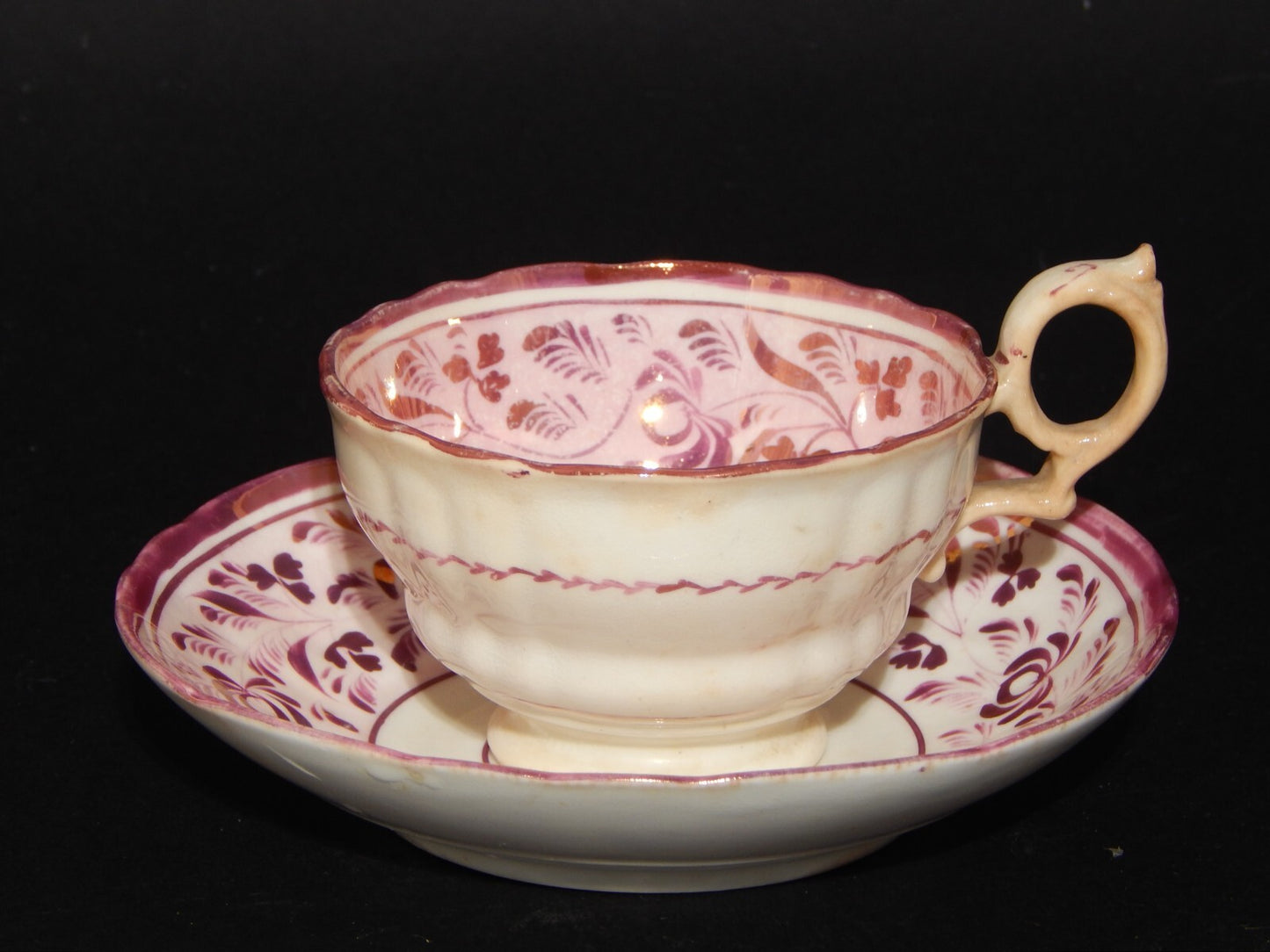 ANTICA GEORGIANA TAZZA TE' PORCELLANA LUSTRO ROSA STAFFORDSHIRE PRIMA META' 800