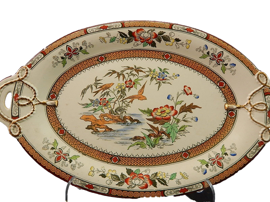 ANTICO 1880 VASSOIO CON MANICI SEMI PORCELLANA INGLESE BISHOP POWELL & STONIER