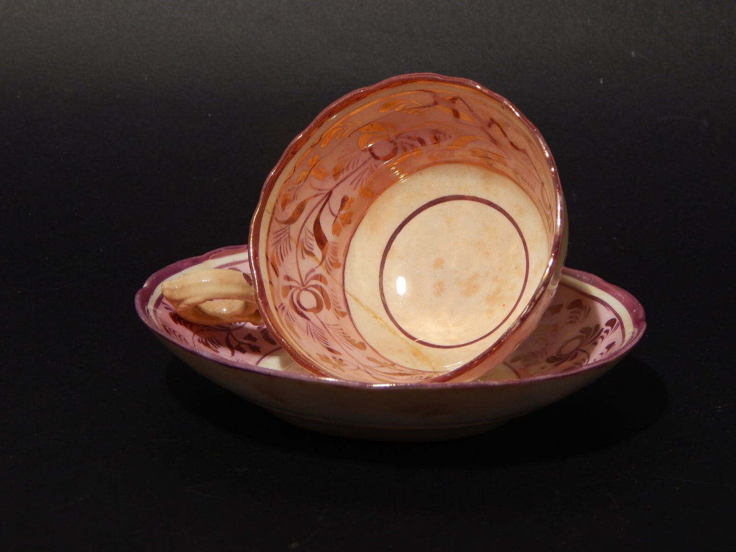 ANTICA GEORGIANA TAZZA TE' PORCELLANA LUSTRO ROSA STAFFORDSHIRE DIFETTI