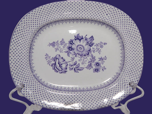 ANTICO RARO VASSOIO CERAMICA STAFFORDSHIRE PRIMAVESI 1860 ERMINE BORDER VIOLA #