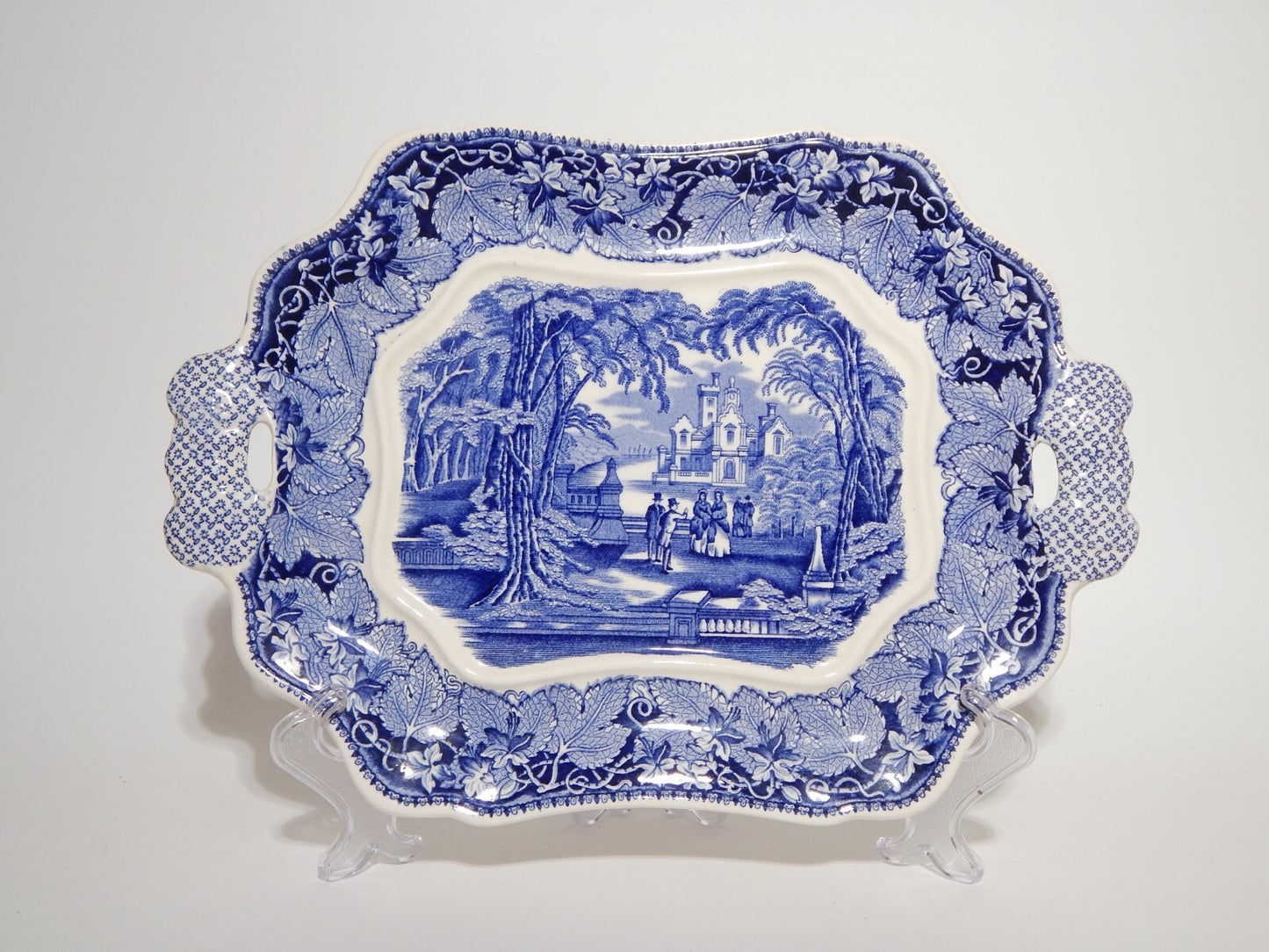 ANTICO CENTROTAVOLA FRUTTIERA CERAMICA INGLESE MASON’S DECORO VISTA BIANCO BLU