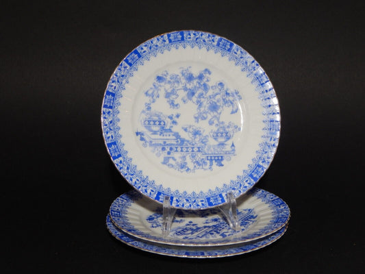 ANTICO SET DESSERT O TORTA 3 PIATTI PORCELLANA BAVARIA DECORO BLAU CHINA