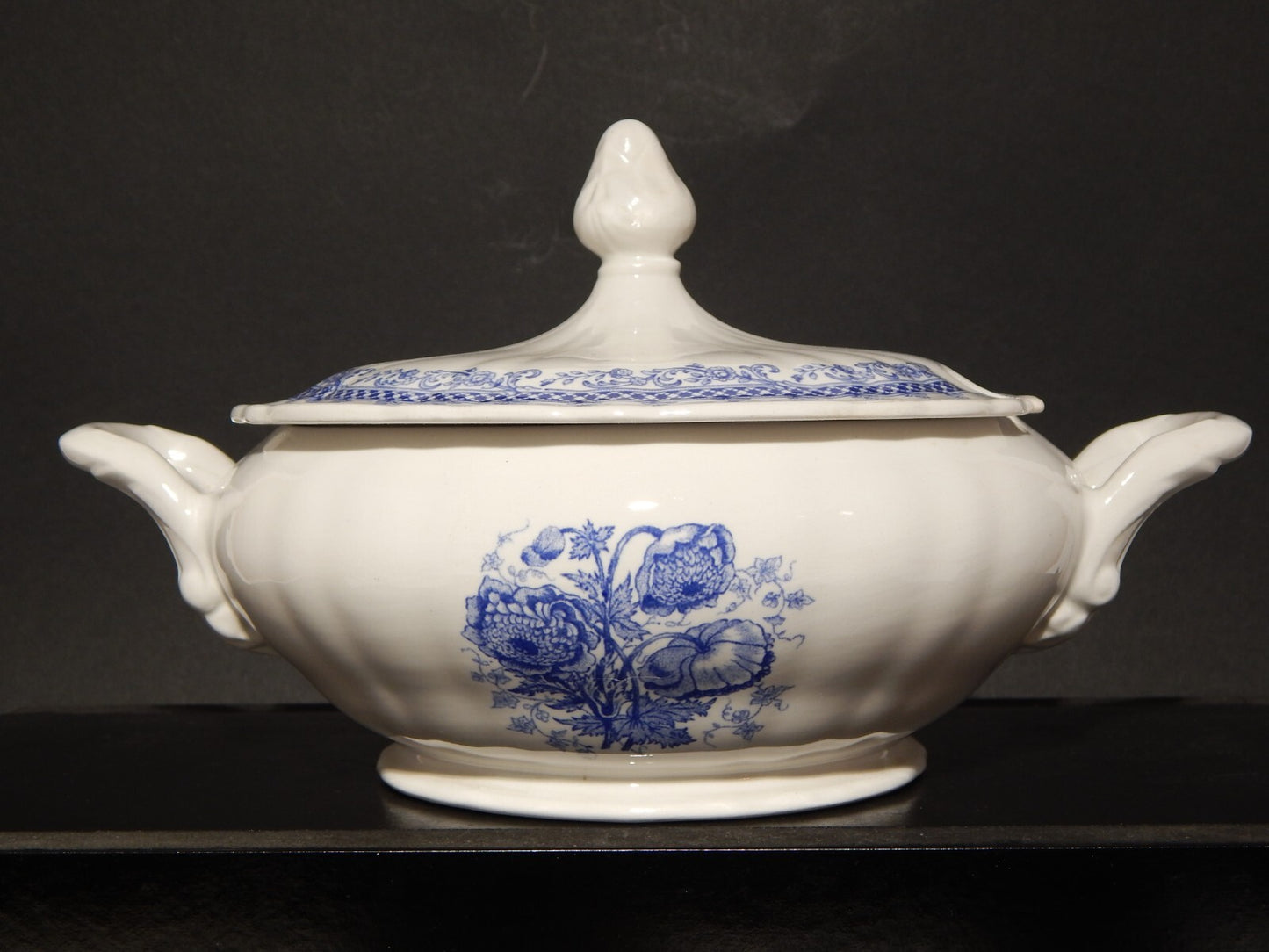 VINTAGE ZUPPIERA LEGUMIERA CERAMICA S.C.I. LAVENO DIAMONDSTONE BIANCO BLU