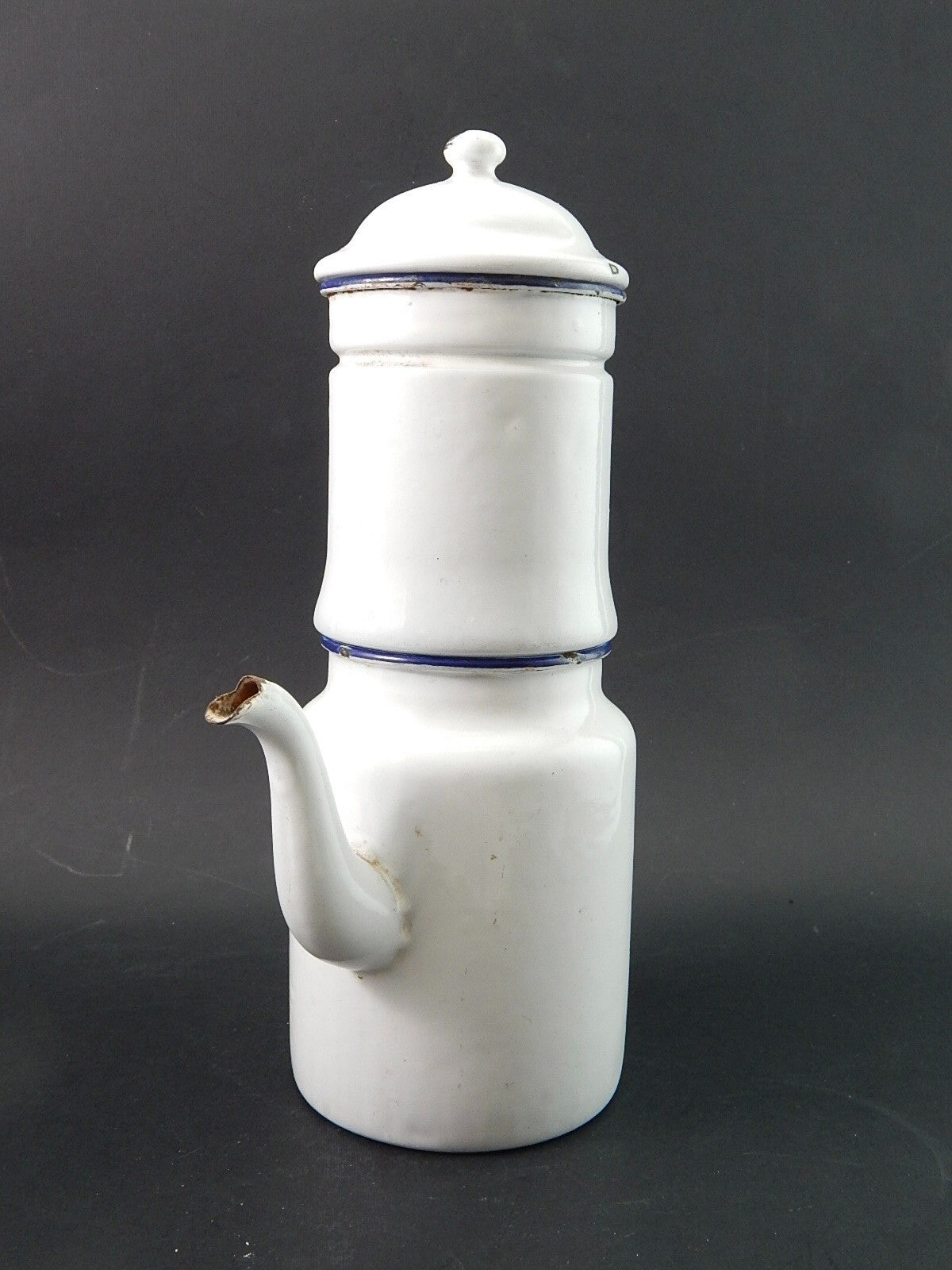 ANTICA CAFFETTIERA LATTA SMALTATA PORCELLANATA BIANCA DUE LEONI BASSANO #2020