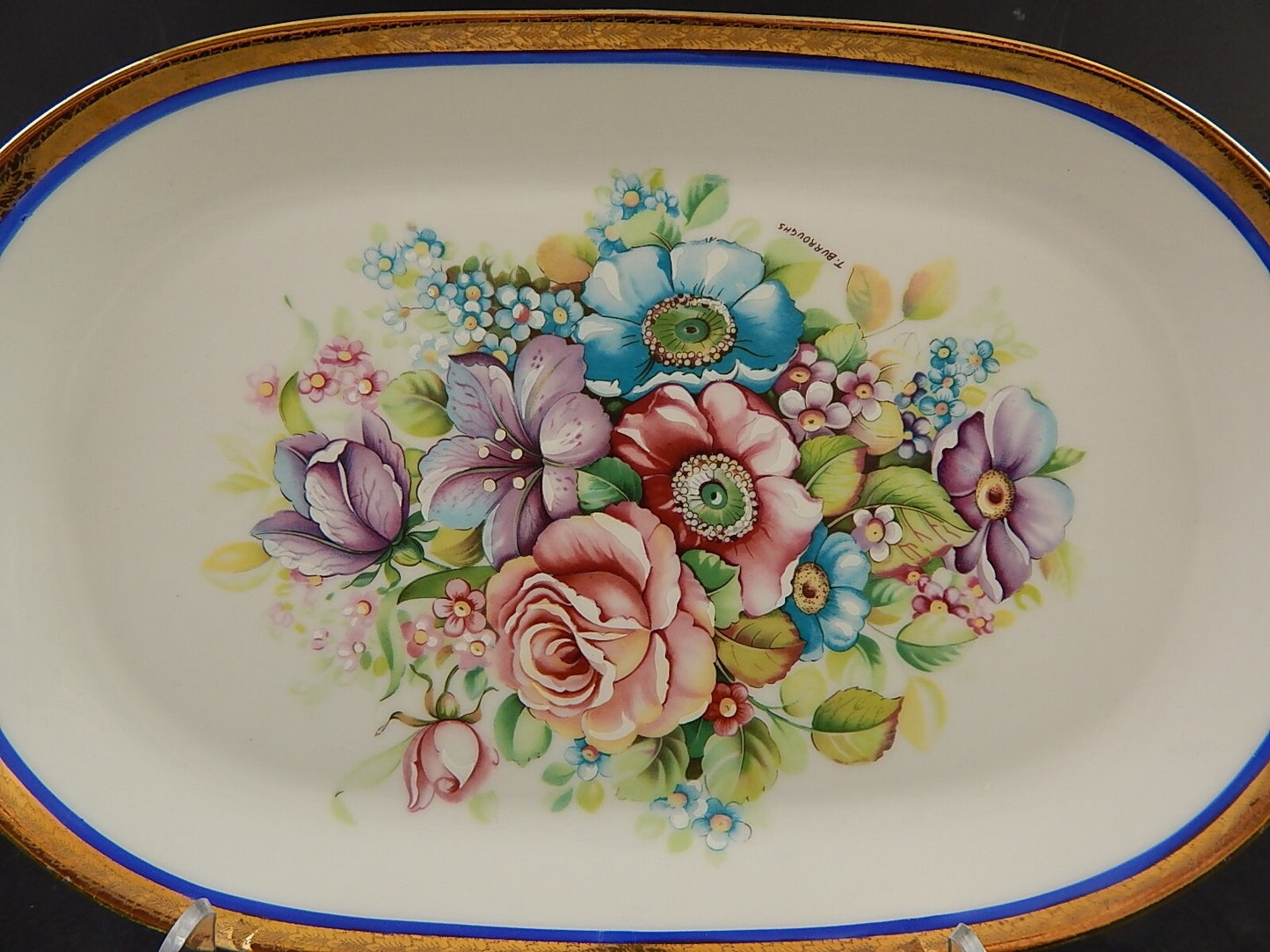 ANTICO VASSOIO PIATTO OVALE PORCELLANA HUTSCHENREUTHER BAVARIA DECORO LIMOGES