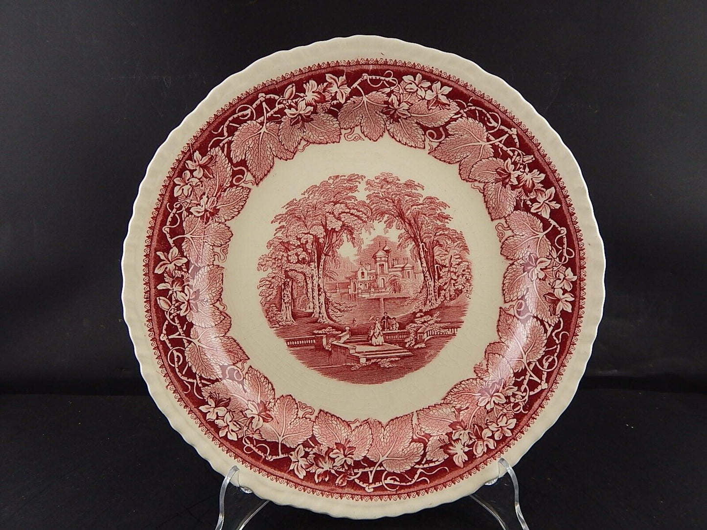 ANTICO PIATTO VASSOIO ROTONDO CERAMICA INGLESE MASON’S DECORO VISTA BIANCO ROSSO