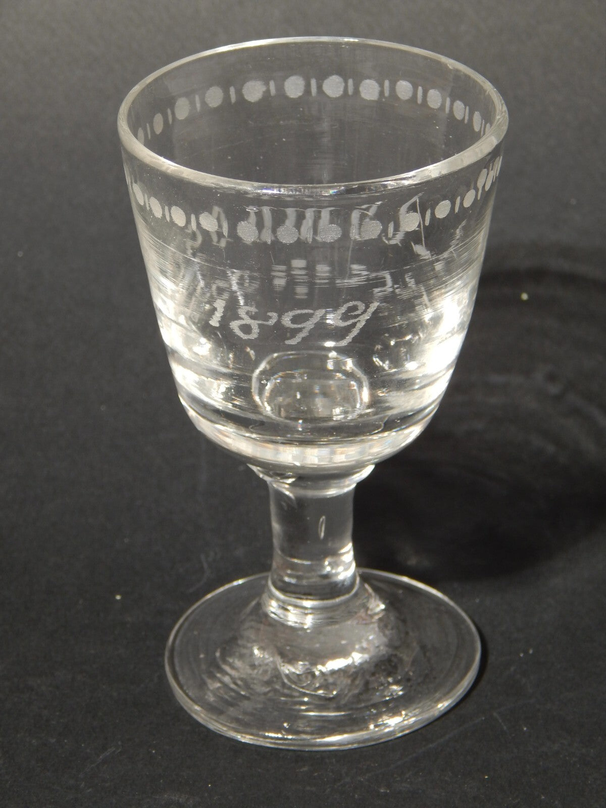 ANTICO COLLEZIONE CALICE CRISTALLO INCISO RECA DATA E NOME 1899 ASMUSSEN