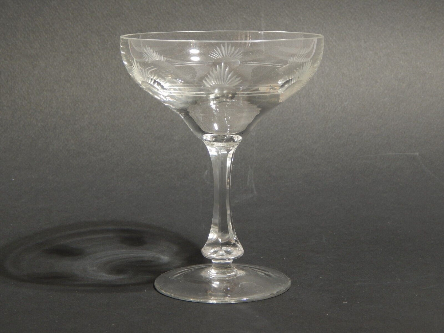 ANTICO ART DECO SET 4 CALICI COPPE CHAMPAGNE IN CRISTALLO BOEMIA INCISI E MOLATI