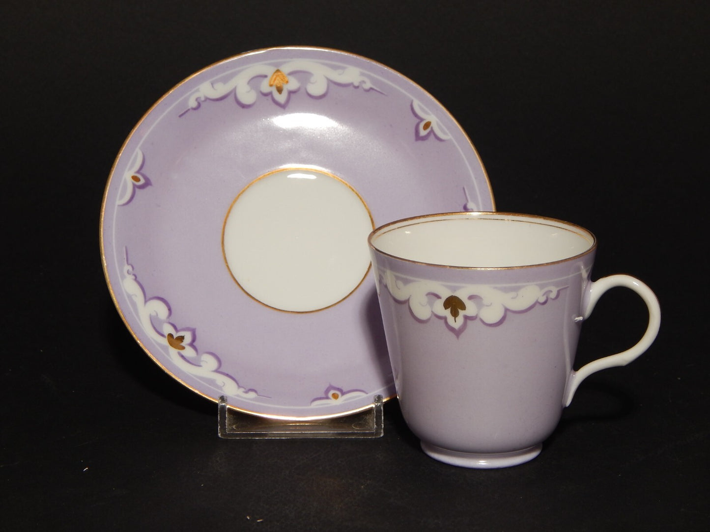 ANTICO RARO LIBERTY SERVIZIO 6 TAZZINE CAFFE' FINISSIMA PORCELLANA VIOLA LILLA