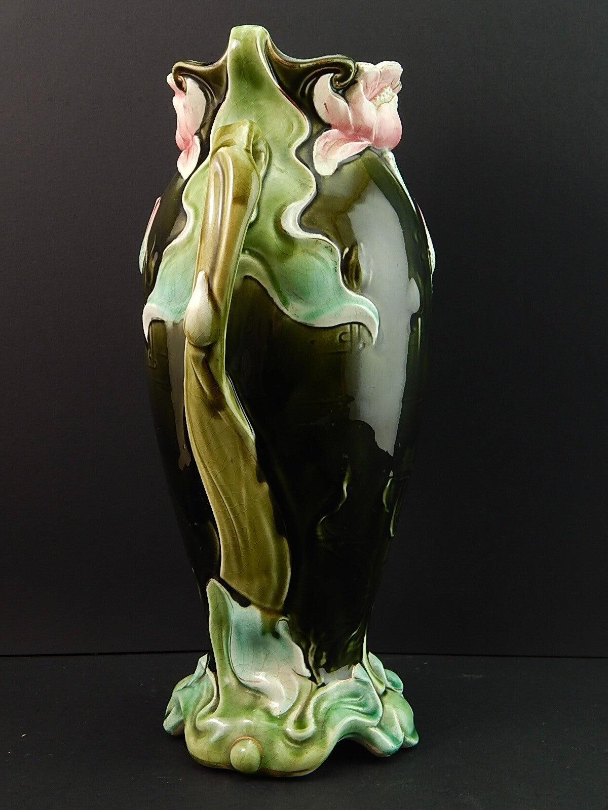 ANTICO RARO PREZIOSO ART NOUVEAU VASO BARBOTINE CERAMICA GUSTAVE DE BRUYN LILLE