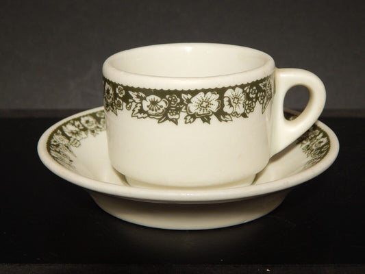 VINTAGE ANNI 60 RICHARD GINORI TAZZINA CAFFE' PORCELLANA BIANCA DECORO VERDE