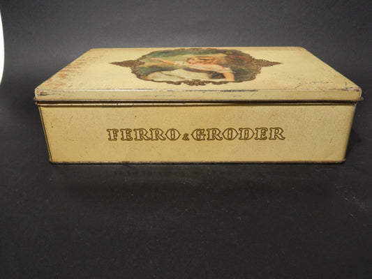 PUBBLICITARIO VINTAGE SCATOLA LATTA CIOCCOLATINI CARAMELLO GRODER FERRO TORINO