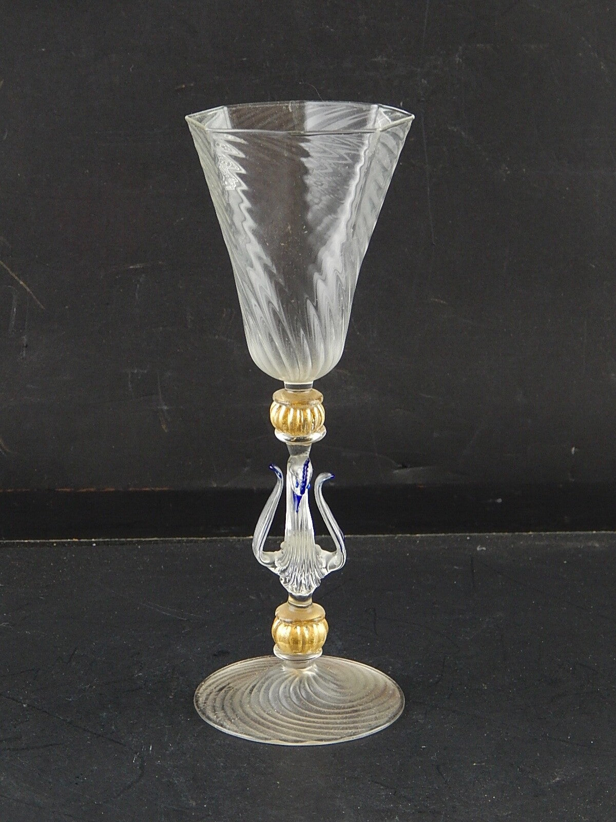 TIPETTO CALICE MURANO VETRO SOFFIATO RIGATO CIGNO FIRMATO CORTELLA & BALLARIN #