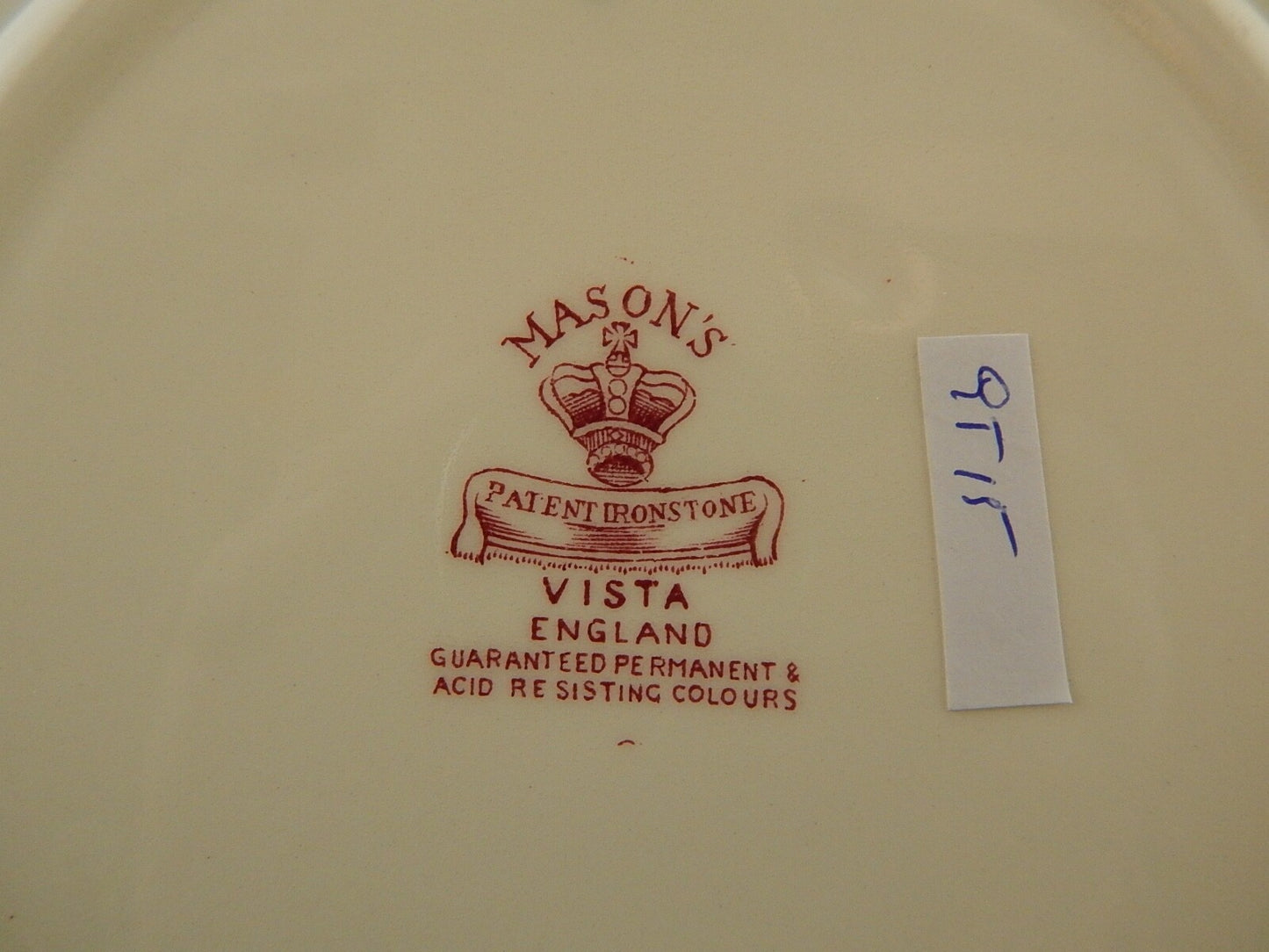 ANTICO PIATTO CERAMICA INGLESE MASON’S DECORO VISTA BIANCO ROSSO CM 23