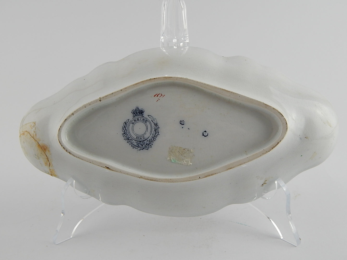 ANTICA RAVIERA VASSOIO CERAMICA PORCELLANA INGLESE XIX SEC. DECORO URBINO