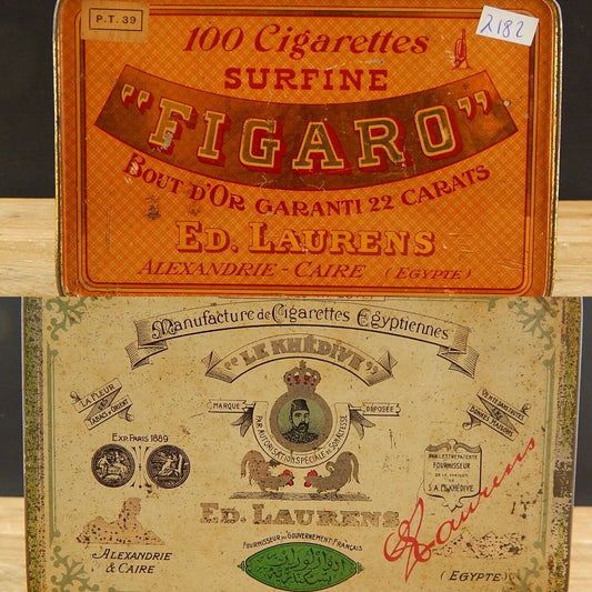 ANTICA SCATOLA LATTA PRIMO 900 SIGARETTE LE KHEDIVE FIGARO ED LAURENS EGYPT