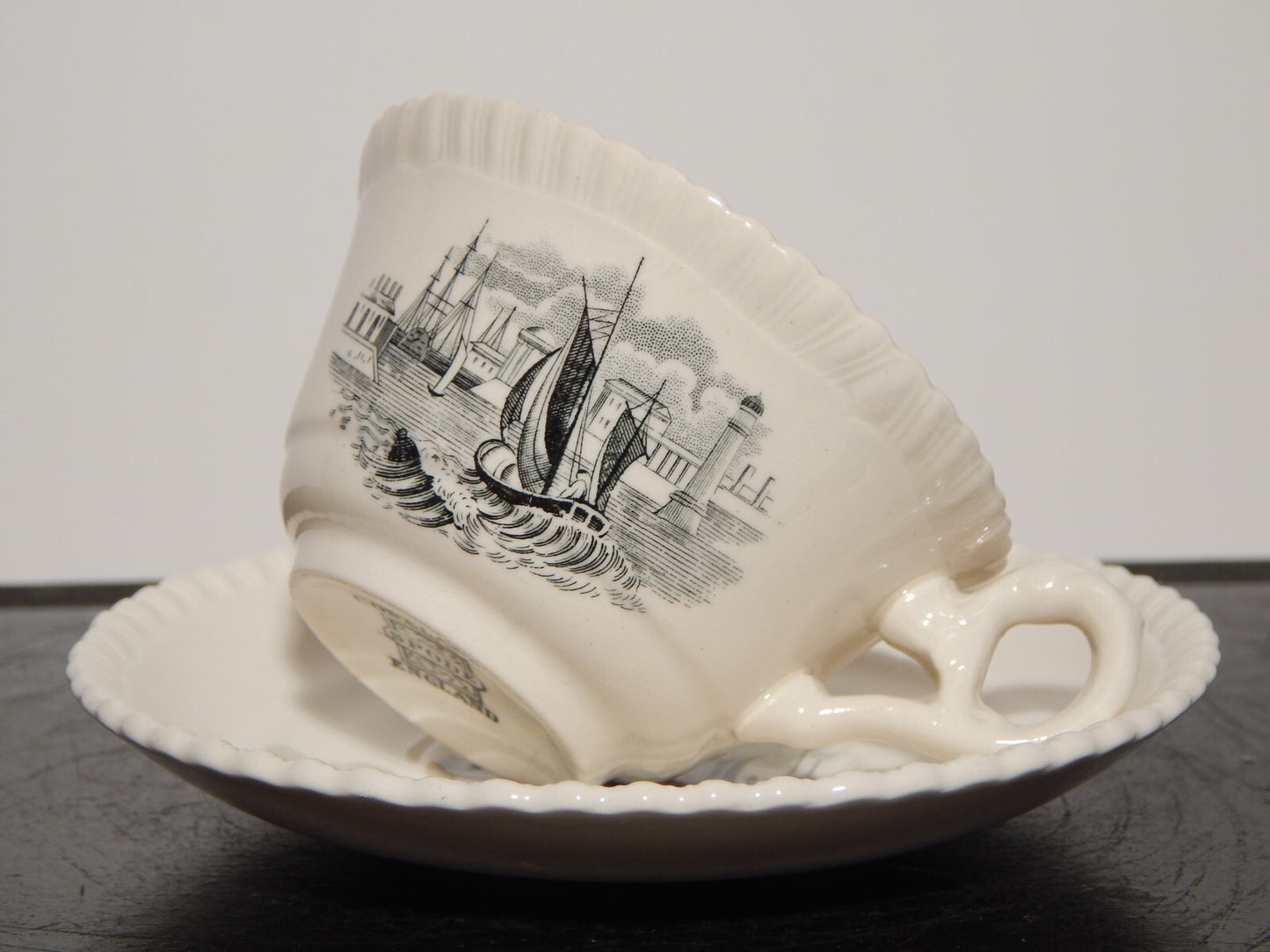ANTICO SERVIZIO CAFFE' INGLESE SEMI PORCELLANA COPELAND SPODE PAESAGGIO MARINO