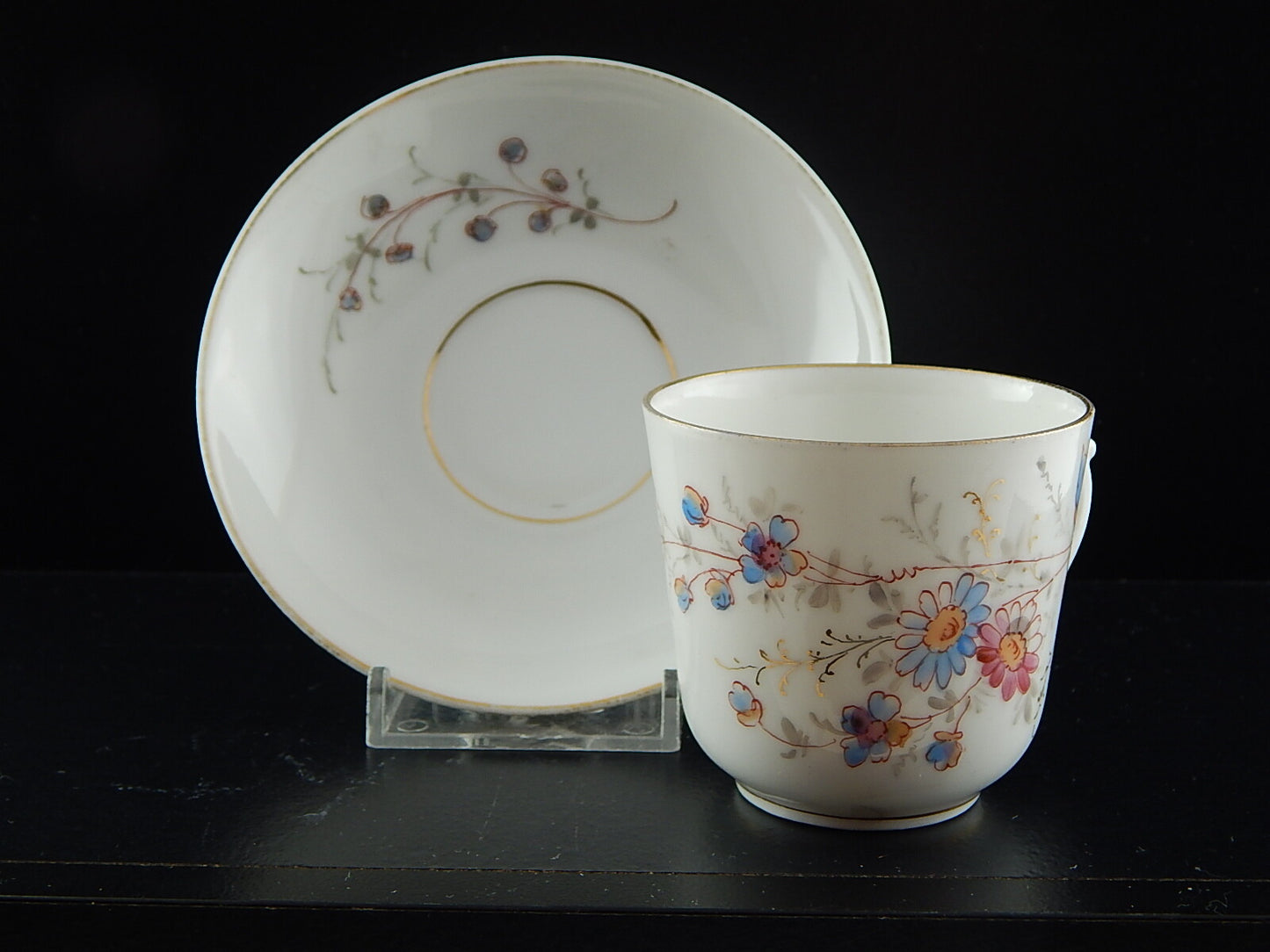 ANTICA PREZIOSA RARA TAZZA PIATTINO PORCELLANA METÀ 800 DIPINTA A MANO