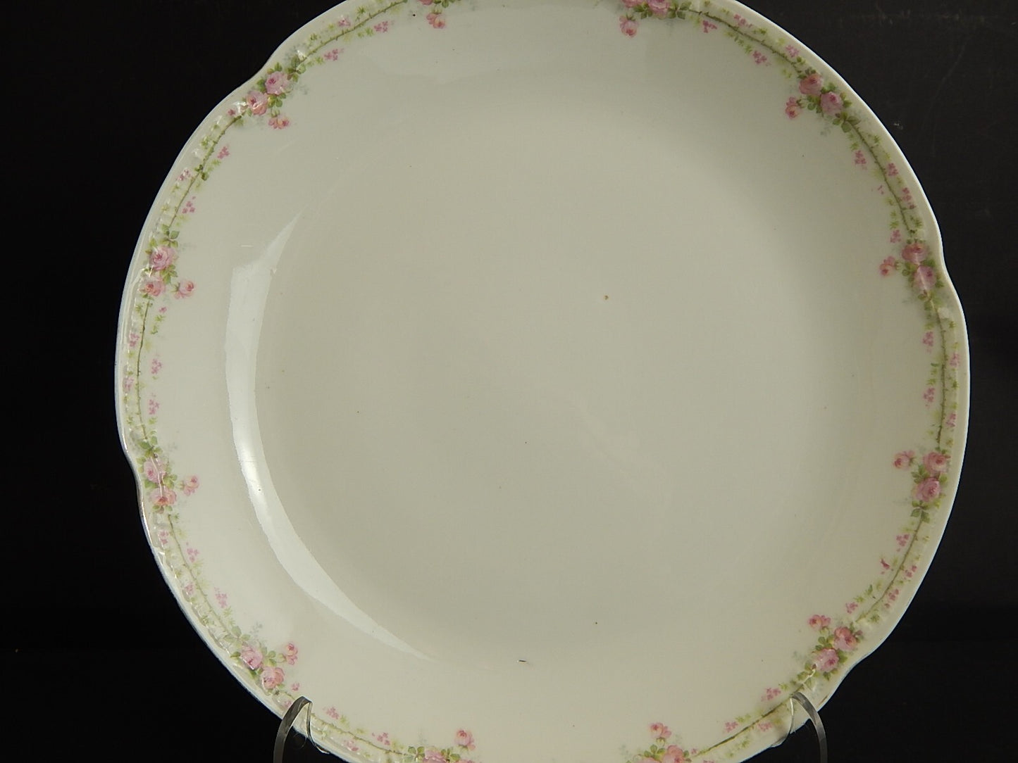 ANTICO RARO VASSOIO ROTONDO PORCELLANA BIANCA GINORI LIBERTY CON GHIRLANDA ROSE