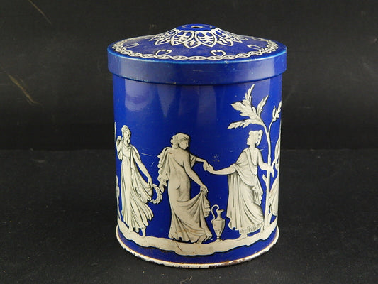 COLLEZIONE VINTAGE ORIGINALE SCATOLA DI LATTA BLU COBALTO FIGURE MITOLOGIA