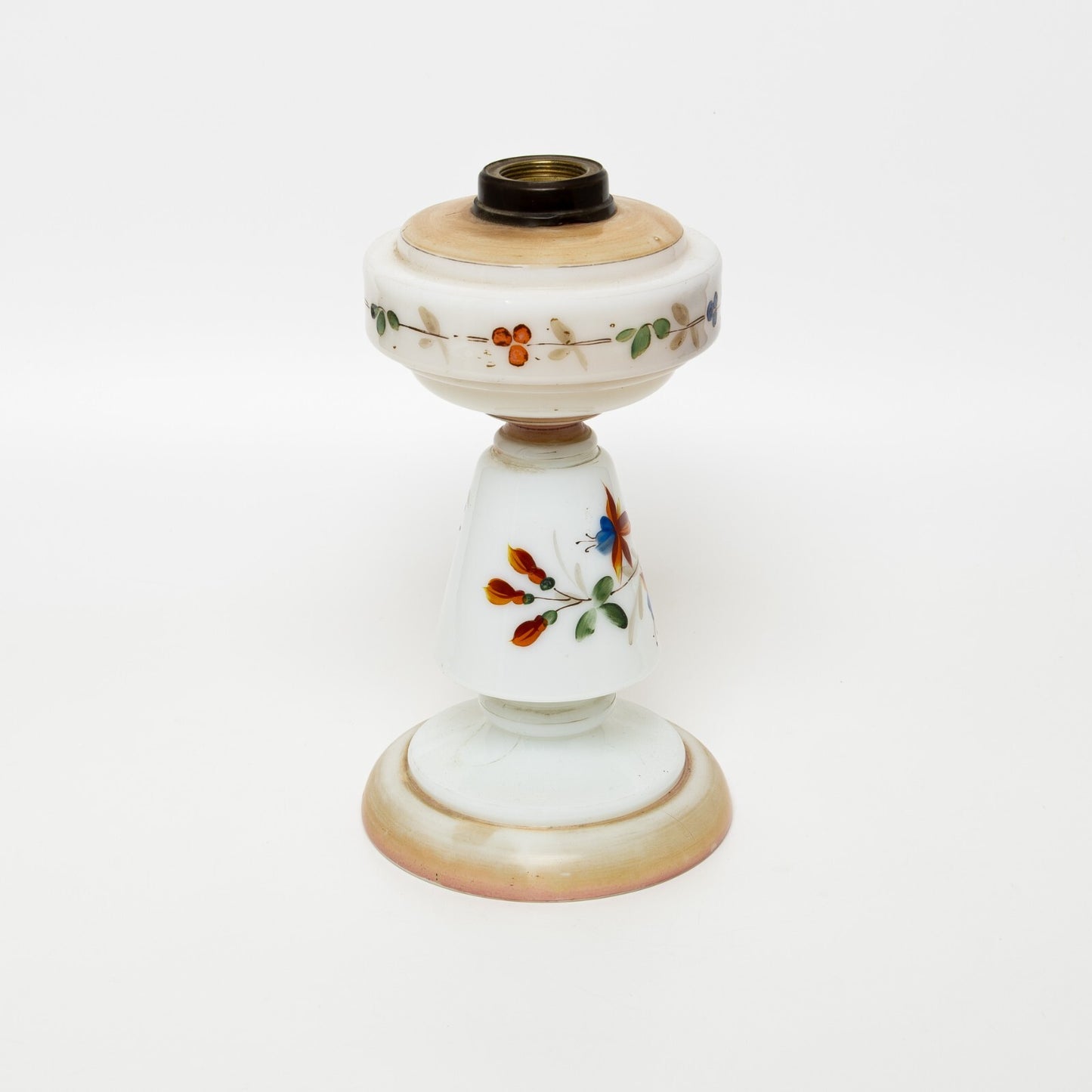 ANTICA BASE LAMPADA LUME TAVOLO EPOCA LIBERTY CON VETRO OPALINO DIPINTO