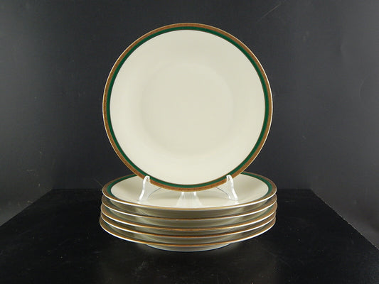 RETRO ELEGANTE SET 6 PIATTI PIANI IMPERO PORCELLANA BAVARIA AVORIO SMERALDO ORO