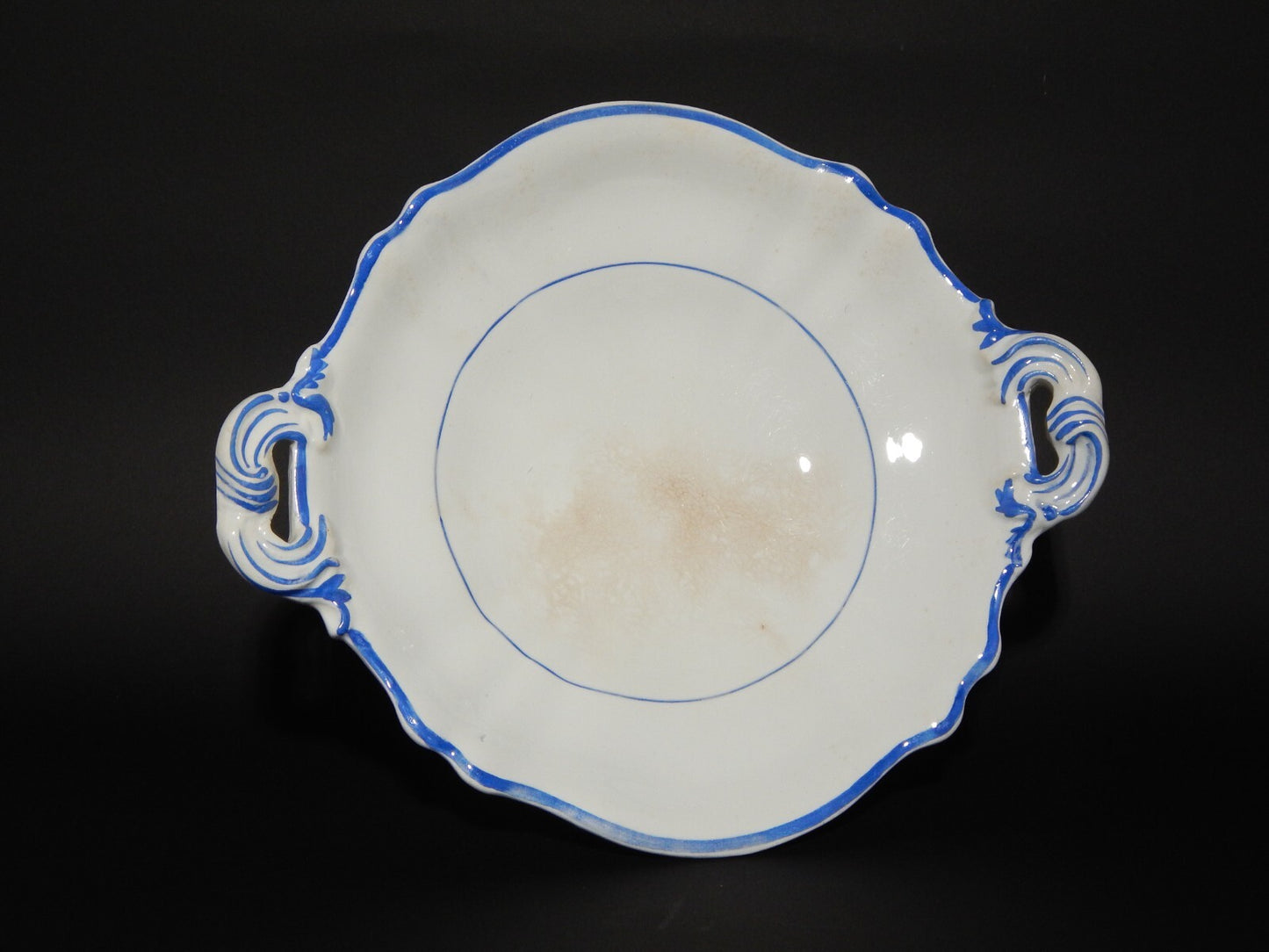 ANTICA ALZATA FRUTTIERA CENTROTAVOLA CERAMICA BIANCA BLU RICHARD MILANO FINE'800