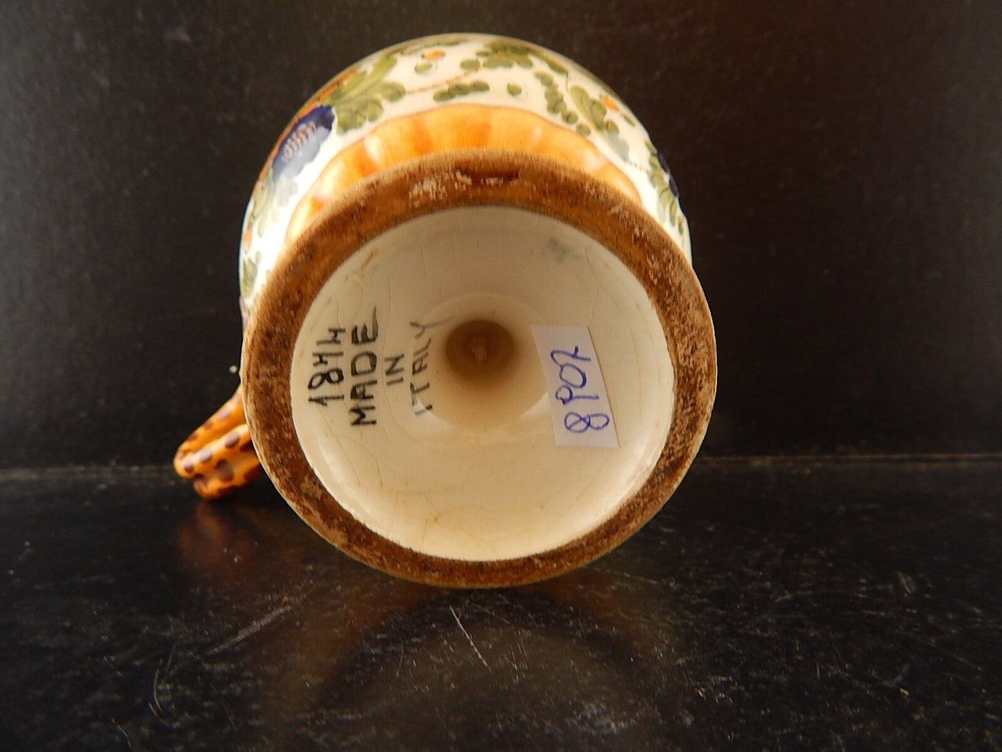 ANTICA TAZZA MAIOLICA CERAMICA POLICROMA FANTECHI ANSA A SERPE PRIMO 900 #8907