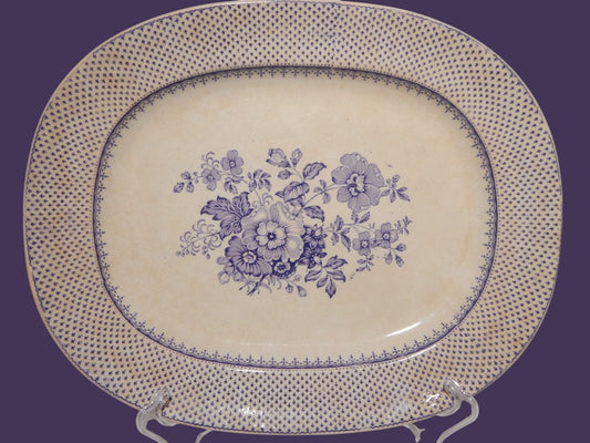 ANTICO RARO VASSOIO CERAMICA STAFFORDSHIRE PRIMAVESI 1860 ERMINE BORDER VIOLA #