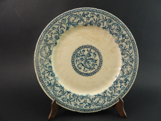 ANTICO RARO DEL 1923 PIATTO MAIOLICA CERAMICA GIEN DECORO BLU ALLA ROUEN #1763