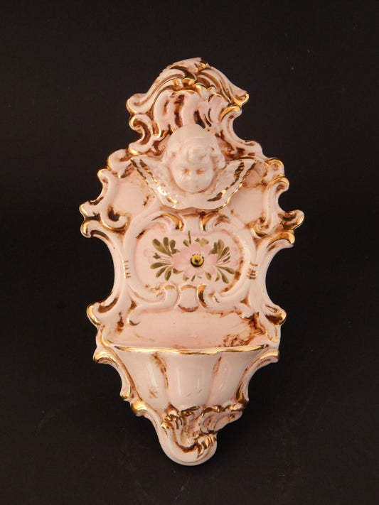 ARTE SACRA ANTICA RARA PREZIOSA ACQUASANTIERA CERAMICA MAIOLICA DI NOVE