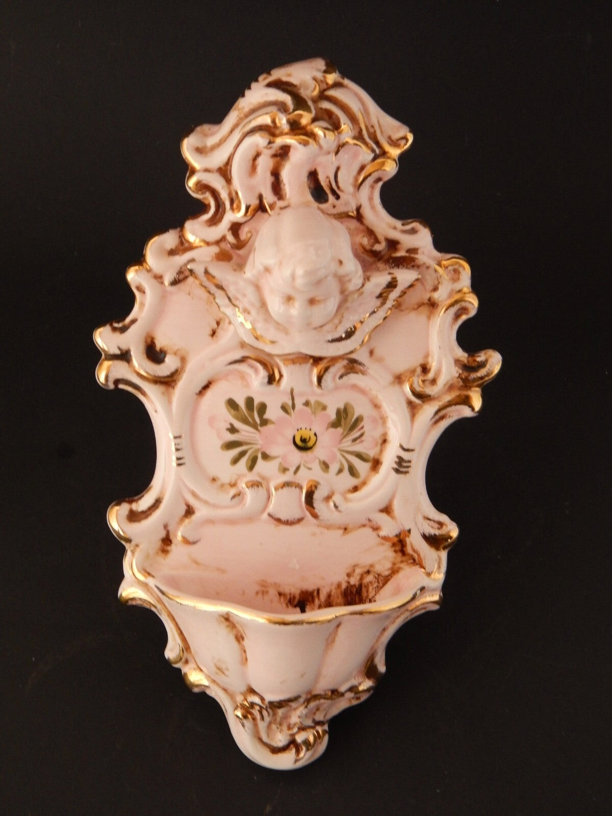 ARTE SACRA ANTICA RARA PREZIOSA ACQUASANTIERA CERAMICA MAIOLICA DI NOVE