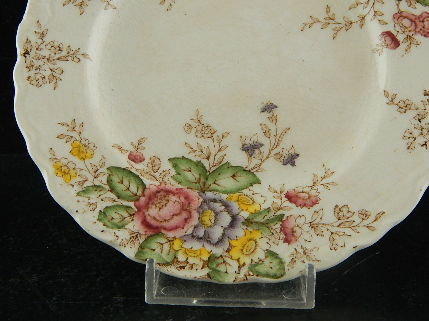 ANTICO PIATTINO CROWN DUCAL RYDAL SEMI PORCELLANA DECORO FLOREALE POLICROMO
