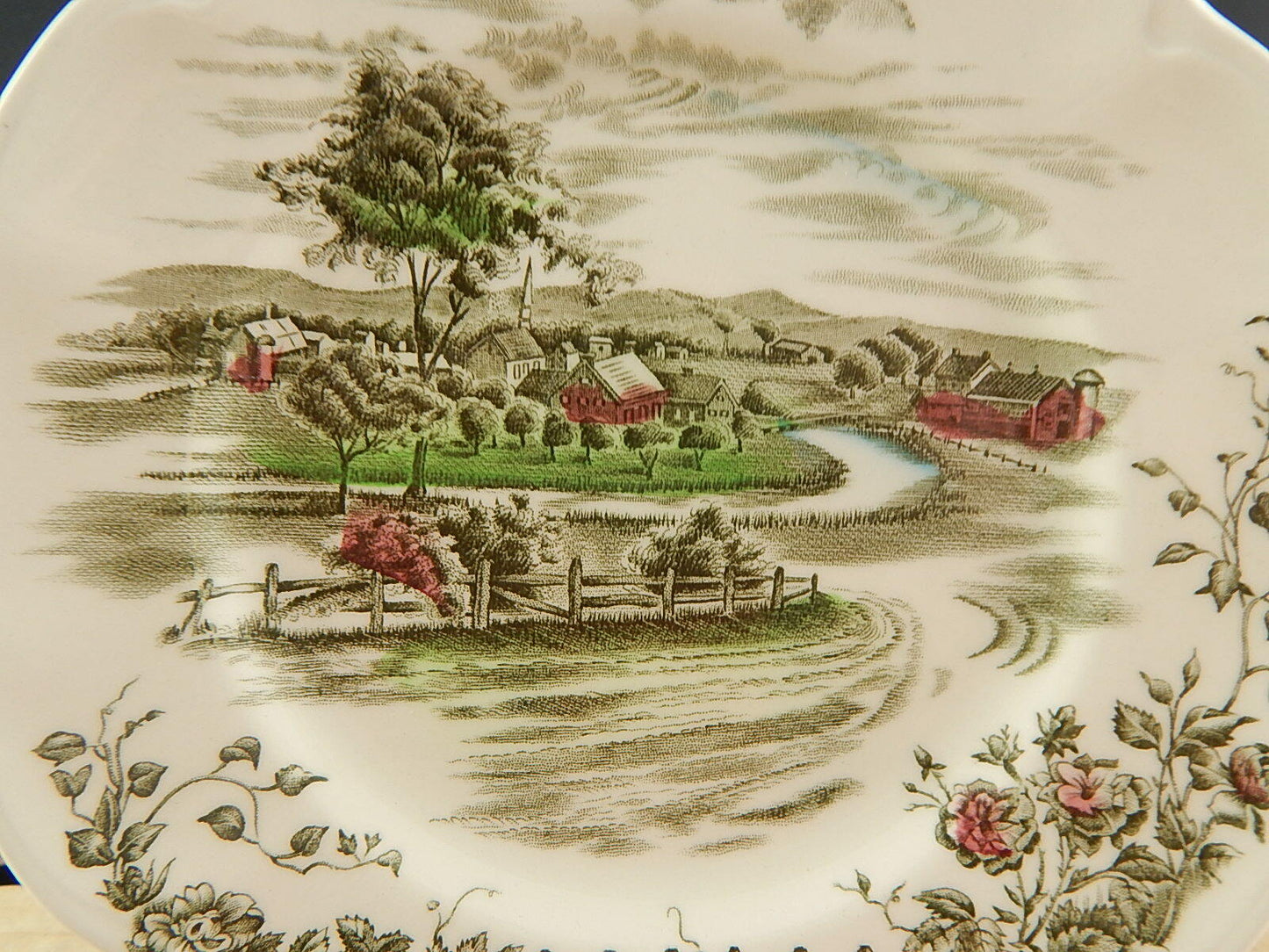 VINTAGE JOHNSON BROS THE ROAD HOME PIATTO SEMI PORCELLANA COLLEZIONE STAMPA MANO