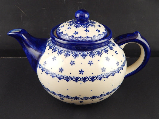 VINTAGE TEIERA CERAMICA BIANCA E BLU FATTA E DECORATA A MANO NORHOLM