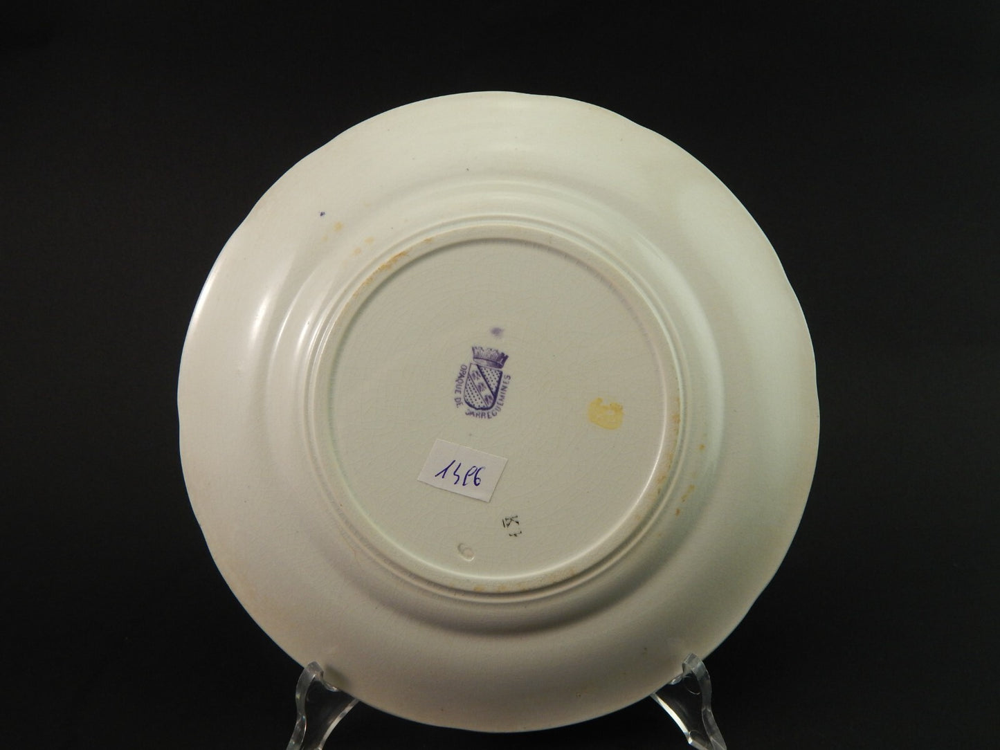 ANTICO PIATTO CERAMICA OPAQUE DE SARREGUEMINES 1800 COLLEZIONE INVENZIONI #1496