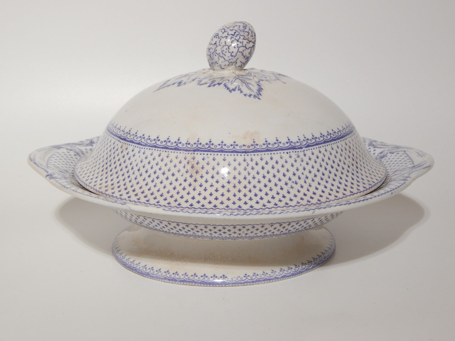 ANTICA LEGUMIERA CENTROTAVOLA CERAMICA INGLESE PRIMAVESI ERMINE BORDER VIOLA ##