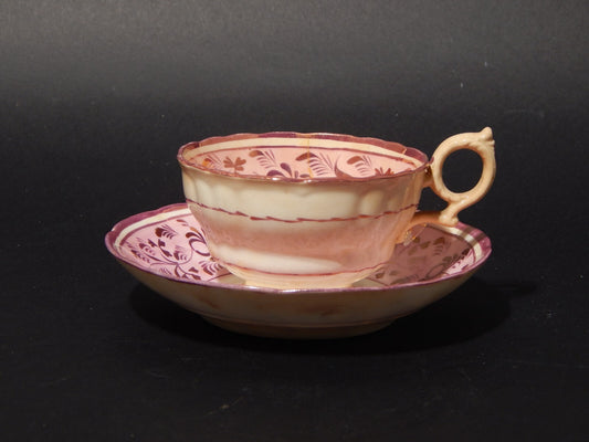 ANTICA GEORGIANA TAZZA TE' PORCELLANA LUSTRO ROSA STAFFORDSHIRE DIFETTI