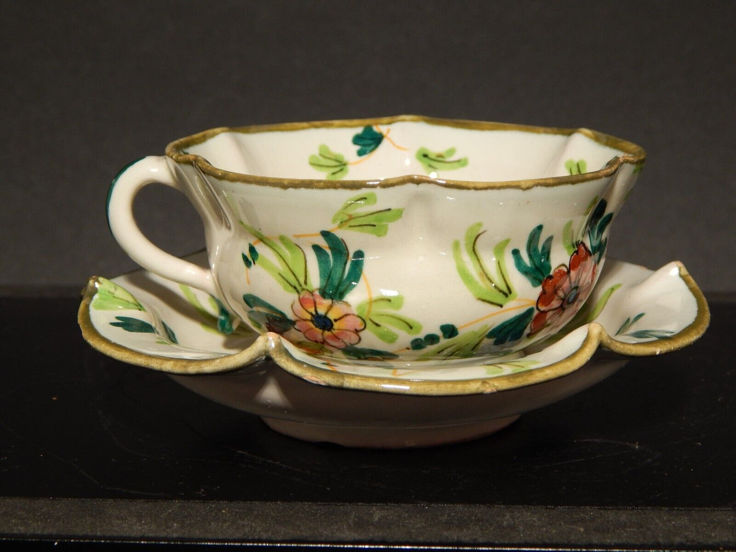 ANTICA RARA TAZZA E PIATTINO IN MAIOLICA CERAMICA CANTAGALLI FIRENZE ITALY #1345