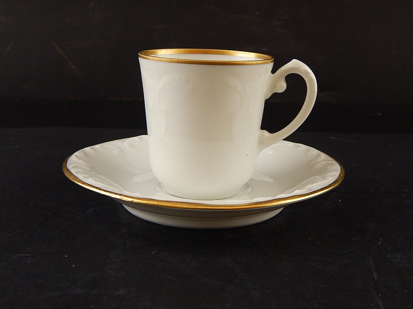 PREZIOSO SET CAFFE' TAZZINA PORCELLANA LIMOGES GIRAUD BIANCA PROFILO ORO