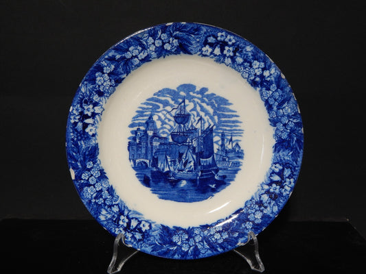 ANTICO RARO PIATTO PORCELLANA INGLESE "FERRARA" META' 1800 BIANCO BLU COLLEZIONE