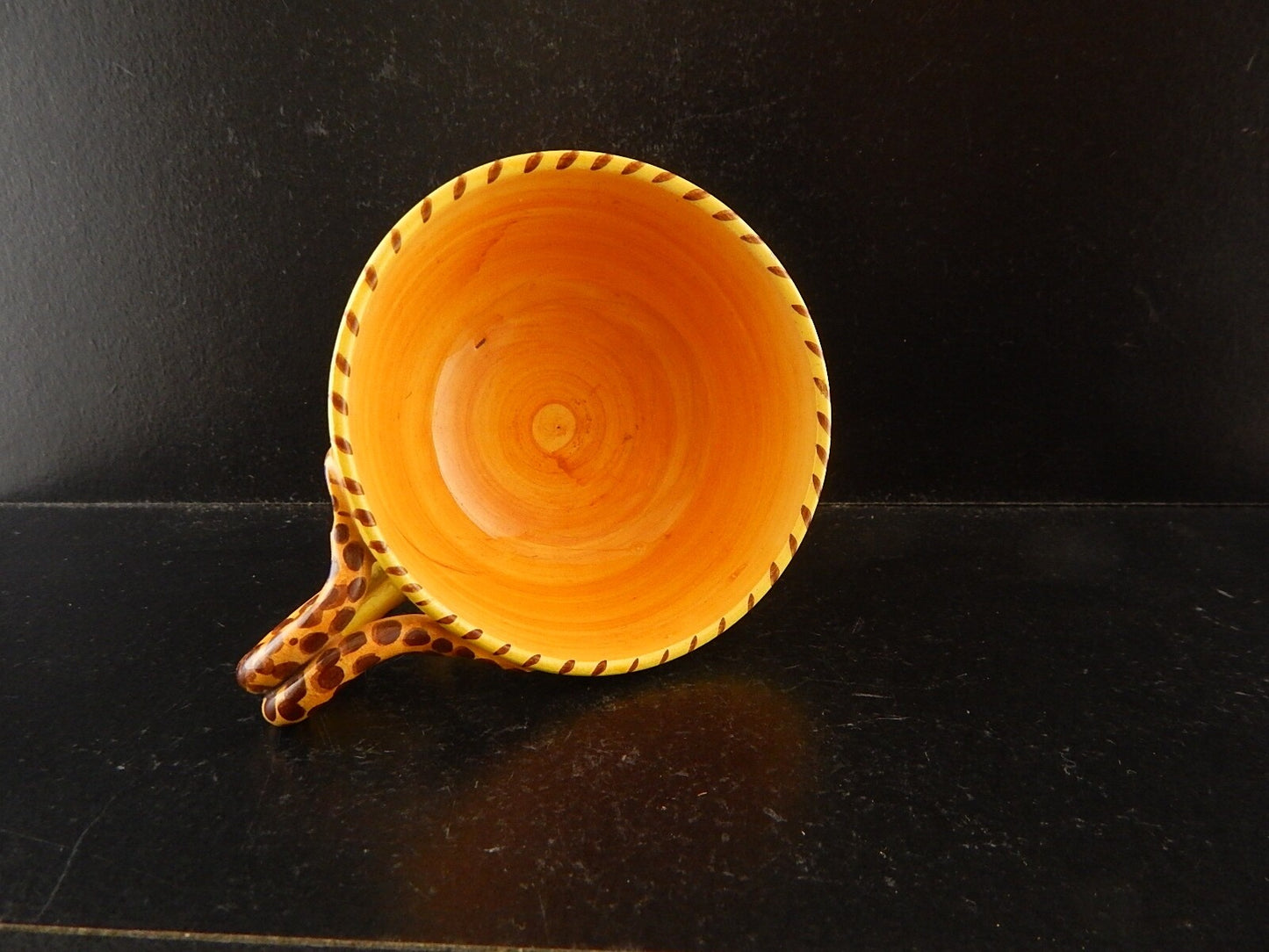 ANTICA TAZZA MAIOLICA CERAMICA POLICROMA FANTECHI ANSA A SERPE PRIMO 900 #8932