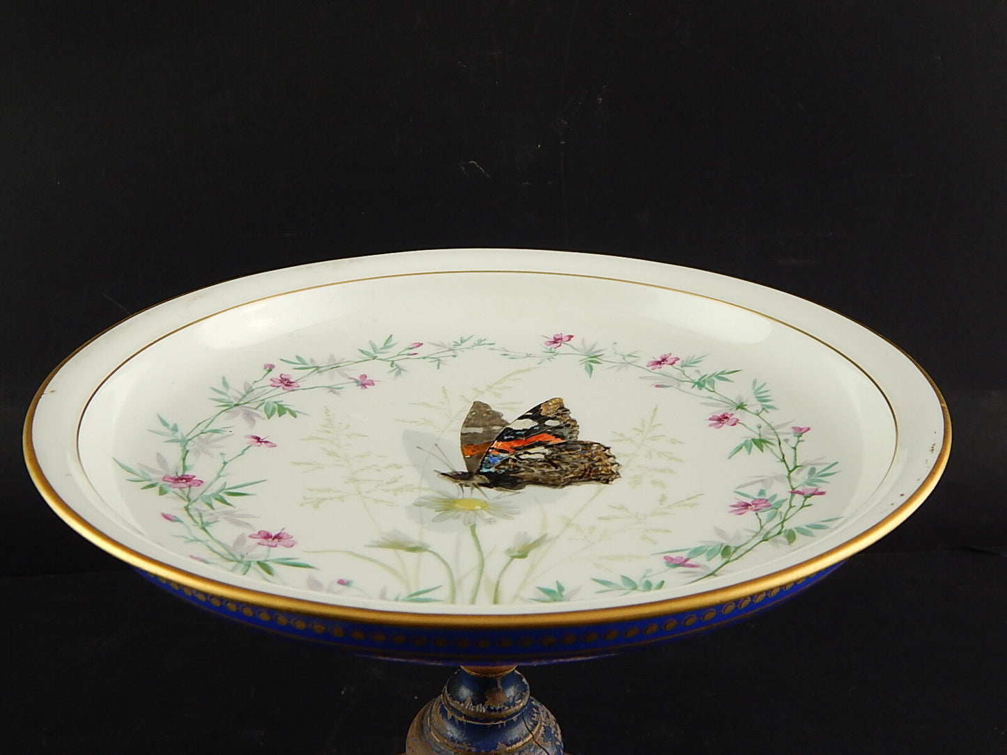 ANTICA 1866 ALZATA CENTROTAVOLA PORCELLANA MARCHIO SEVRES S.66 DECORO FARFALLA