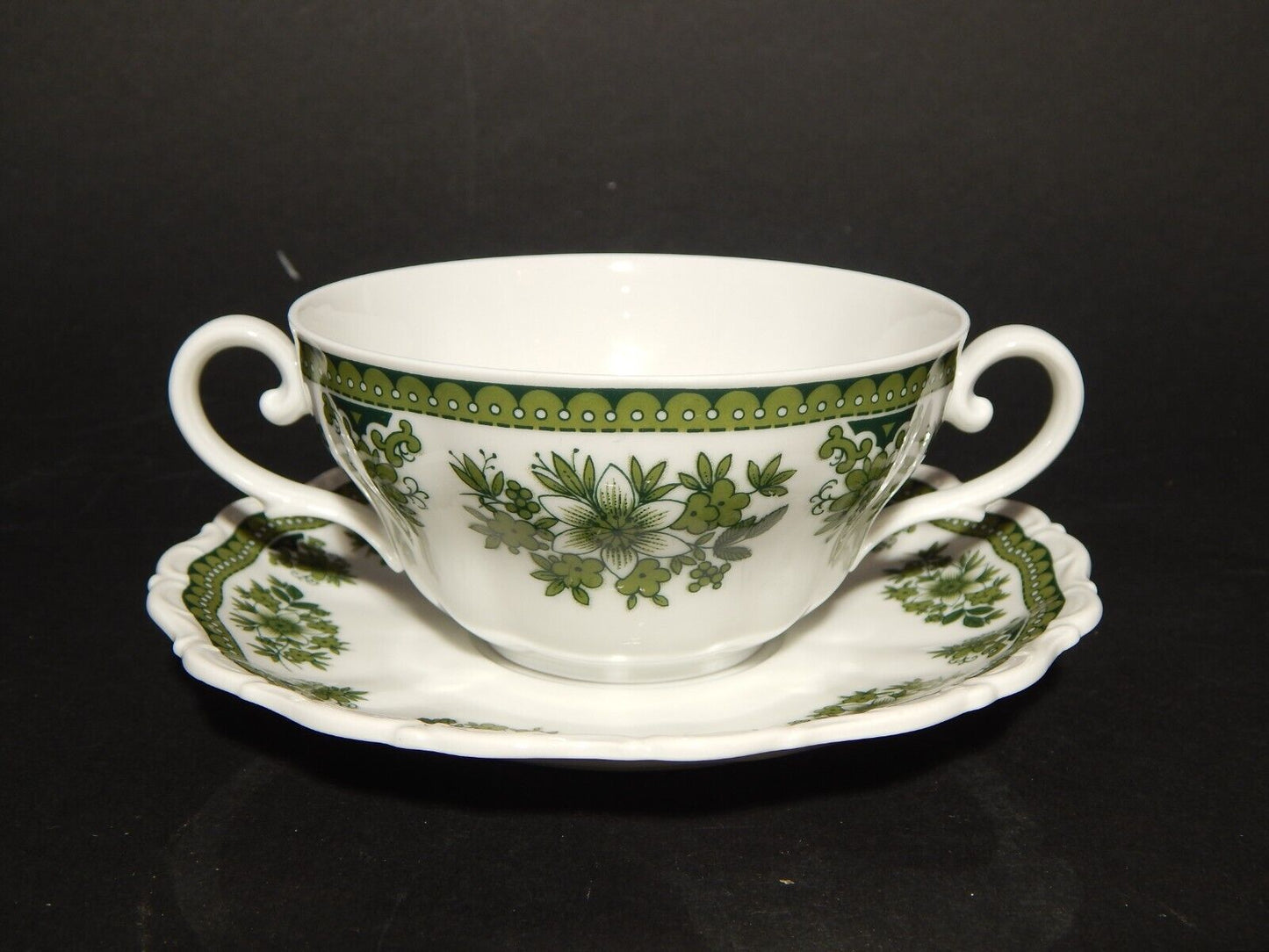 VINTAGE PORCELLANA TAZZA BRODO CONSOMME' SELTMANN WEIDEN HUBERTUS BAROCCO VERDE