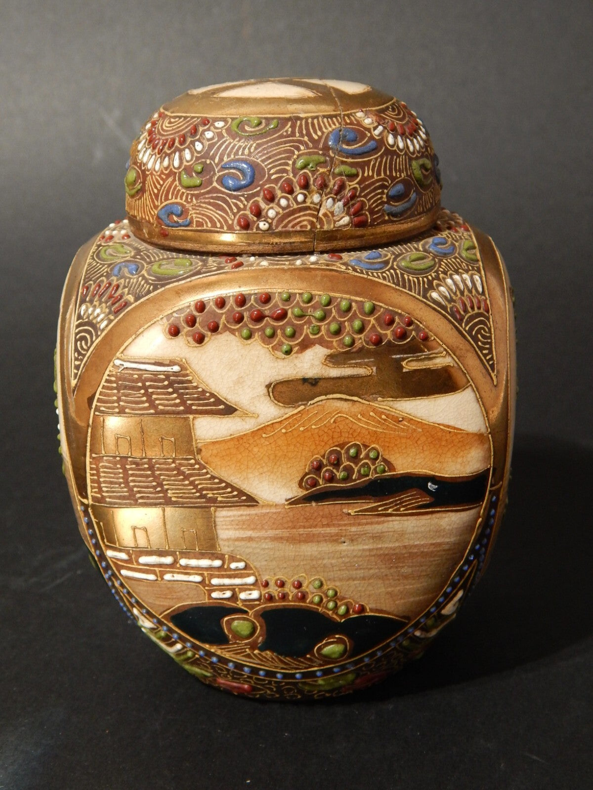 ANTIQUARIATO ORIENTALE 1920 VASO URNA CERAMICA GIAPPONE SATSUMA KINKOZAN TSUKURU