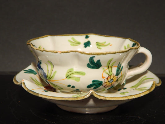 ANTICA RARA TAZZA E PIATTINO IN MAIOLICA CERAMICA CANTAGALLI FIRENZE ITALY #1347