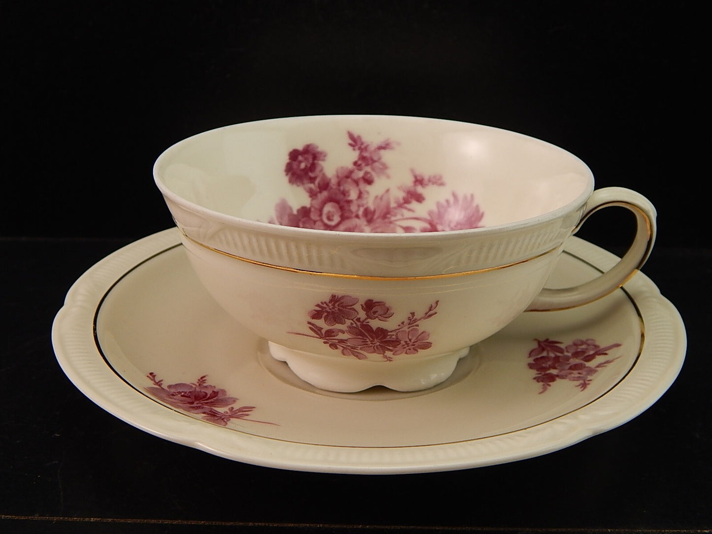 PREZIOSO ANTICO SERVIZIO TE' PORCELLANA ZEH SCHERZER BAVARIA DECORO ROSA FUCSIA